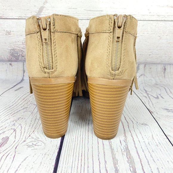 Soda Peep Toe Fringe Bootie Khaki Size 6.5 - Picture 4 of 10